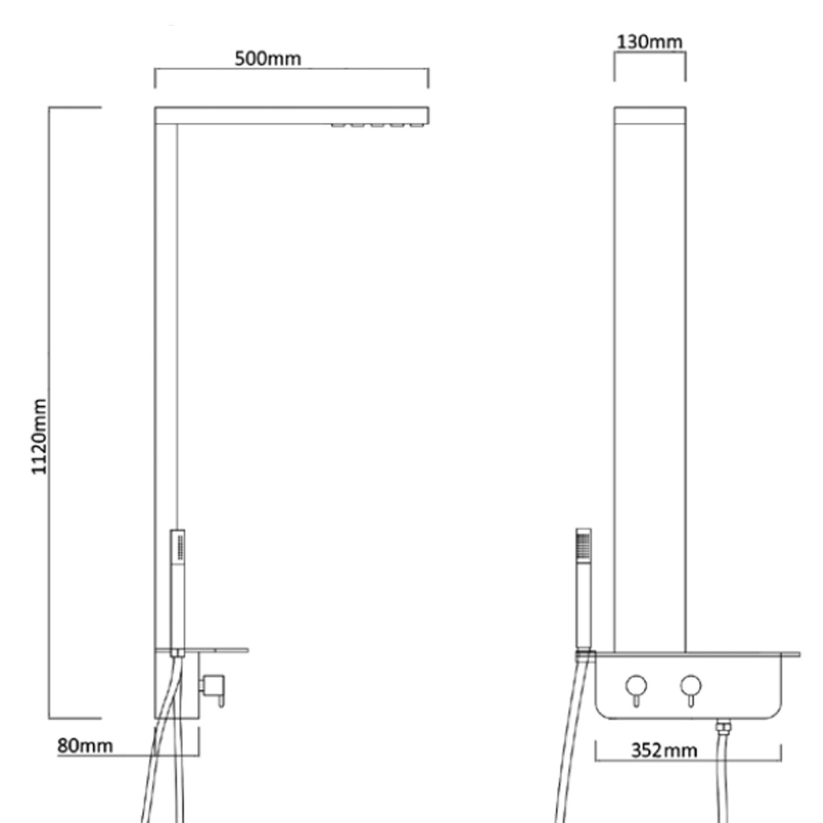 Schwarze Duschsäule mit integrierter Ablage