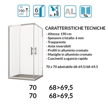 Cabine de douche d'angle coulissante 2 faces transparente H190cm 6mm