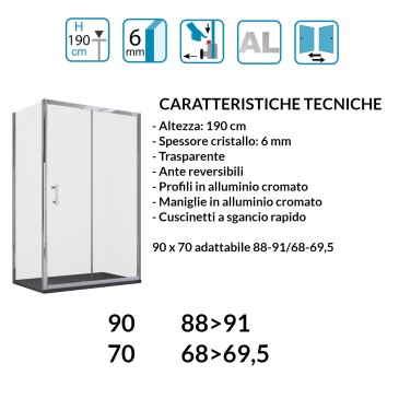 Cabine de douche d'angle transparente avec porte et côté fixe Big