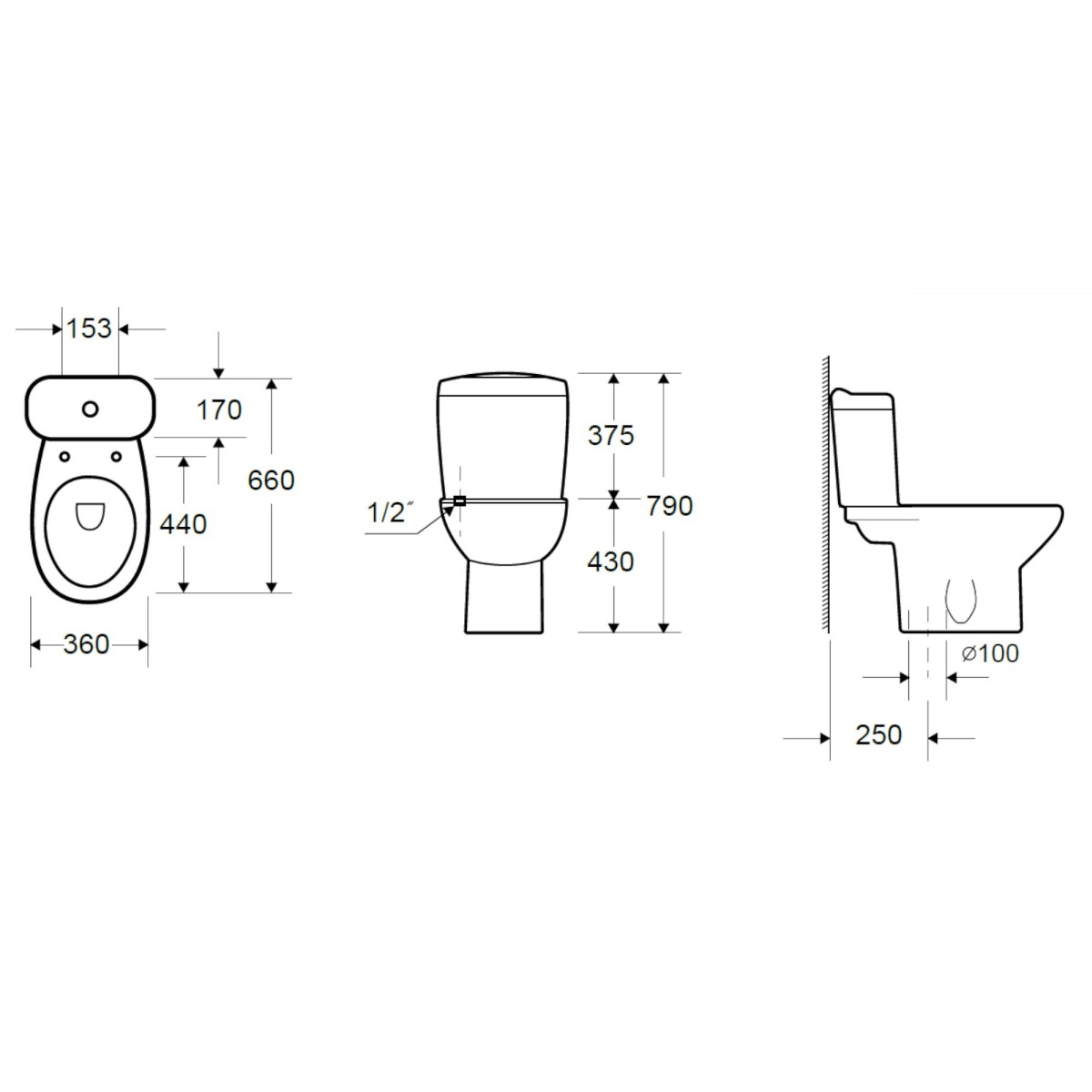 WC monobloc carré avec réservoir à déchets au sol blanc brillant