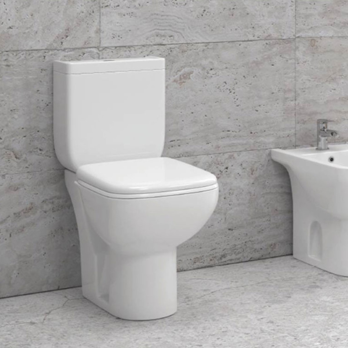 WC monobloc carré avec réservoir à déchets au sol blanc brillant