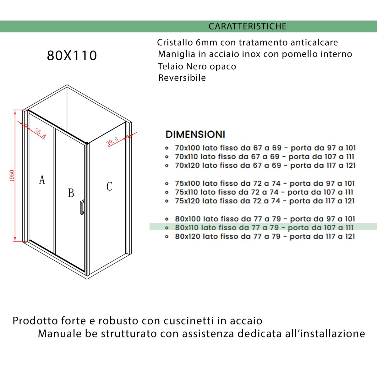 Box doccia 110x80 profili neri