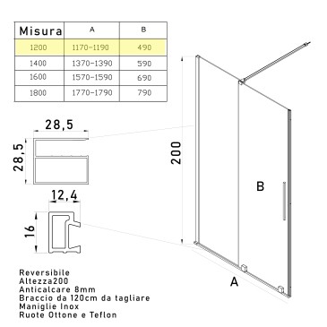 Box Doccia walk in  anta scorrevole H200 BRENTA