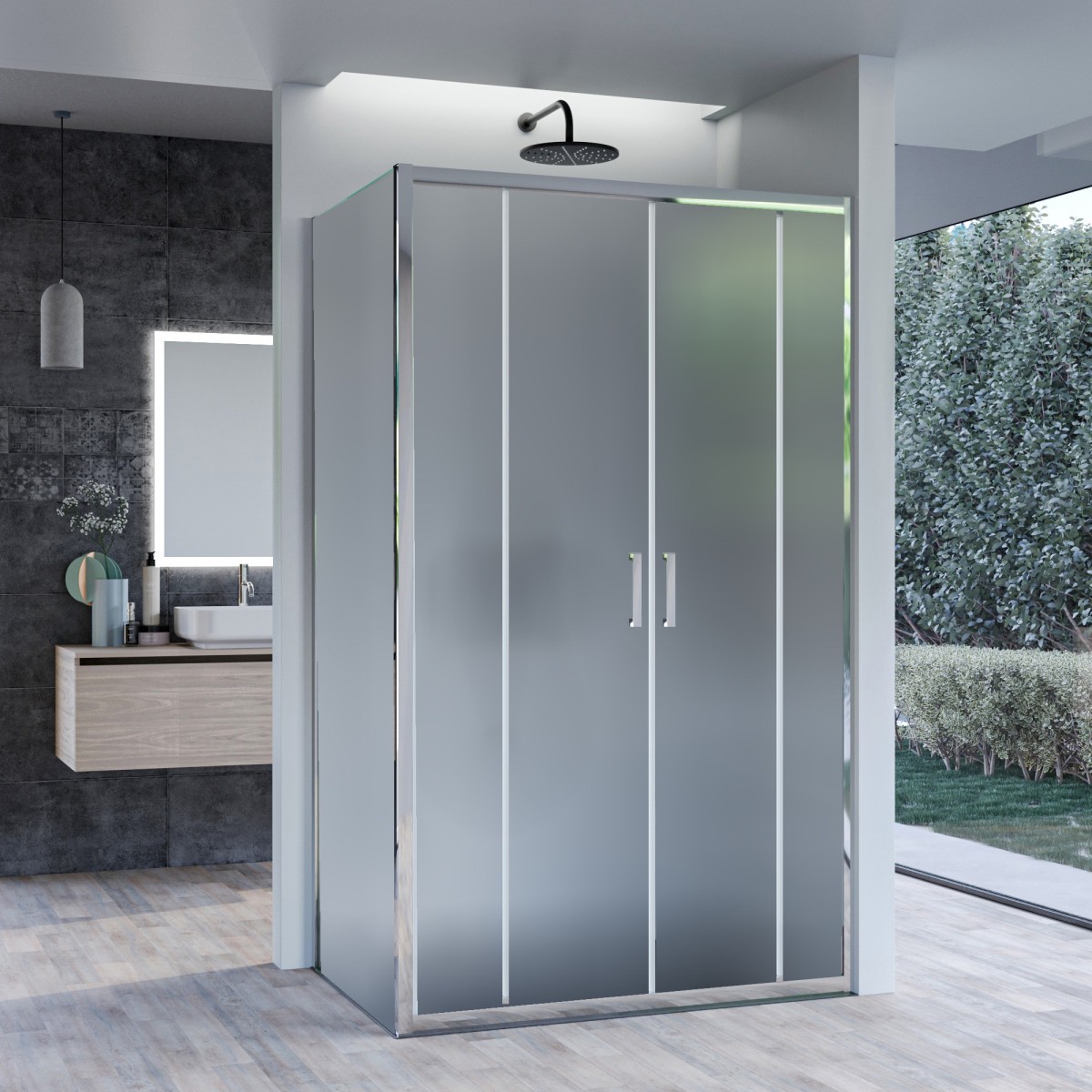 Cabine de douche 2 côtés avec porte coulissante mate H195 AGATA