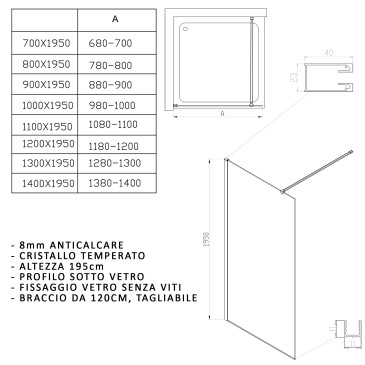 Begehbare Duschkabine mit transparenten schwarzen Profilen H195 OSIRIDE BLACK