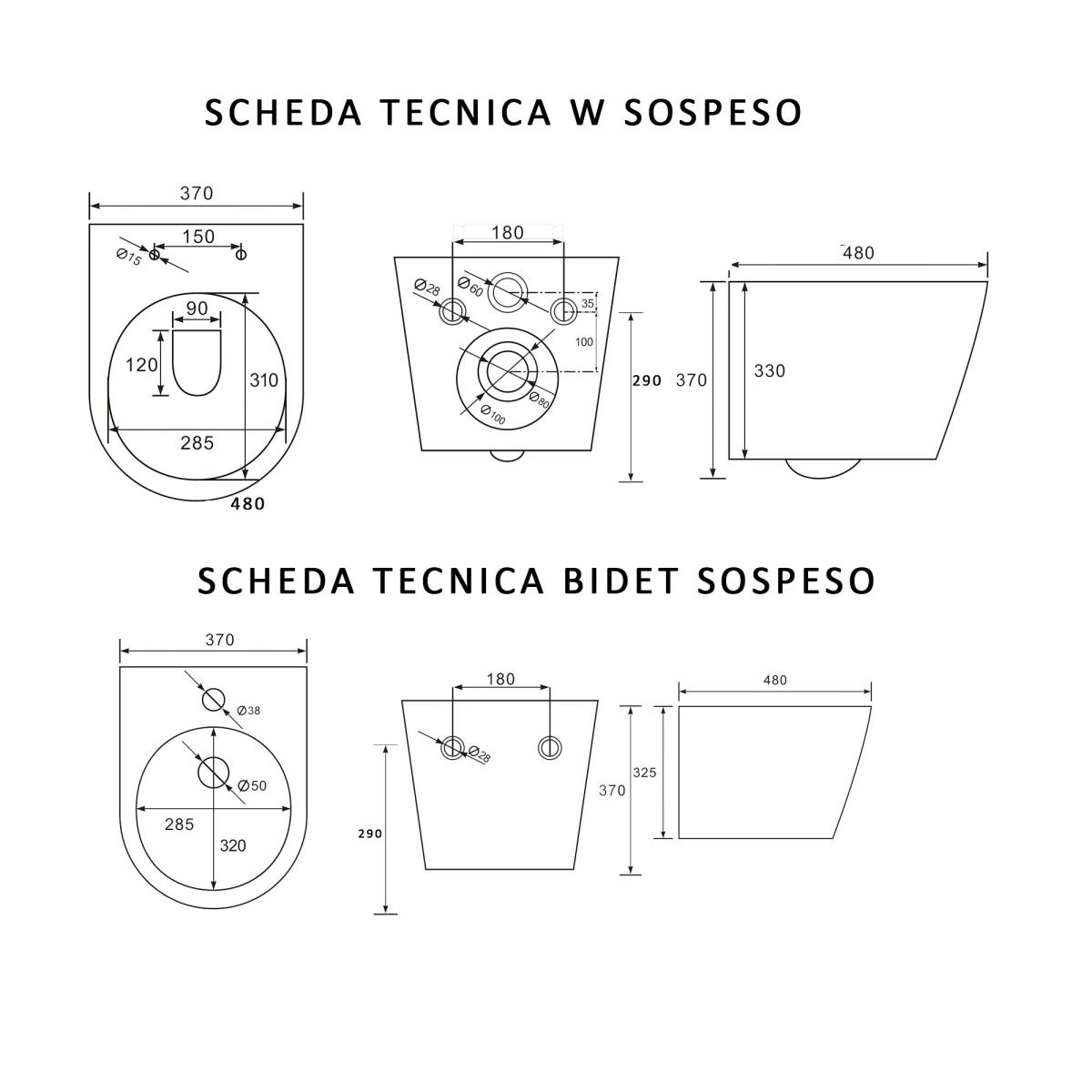 Paar randlose hängende Sanitärartikel aus Ocean-Keramik | Mondialshop