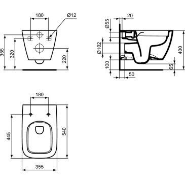 Wand-WC Life B Ideal Standard spülrandlos T461401