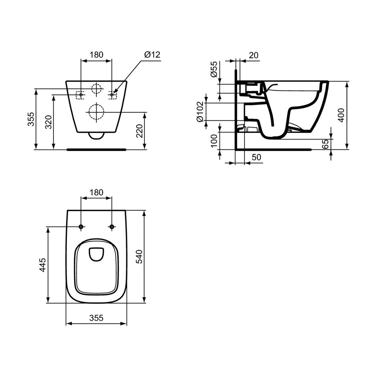 Wand-WC Life B Ideal Standard spülrandlos T461401