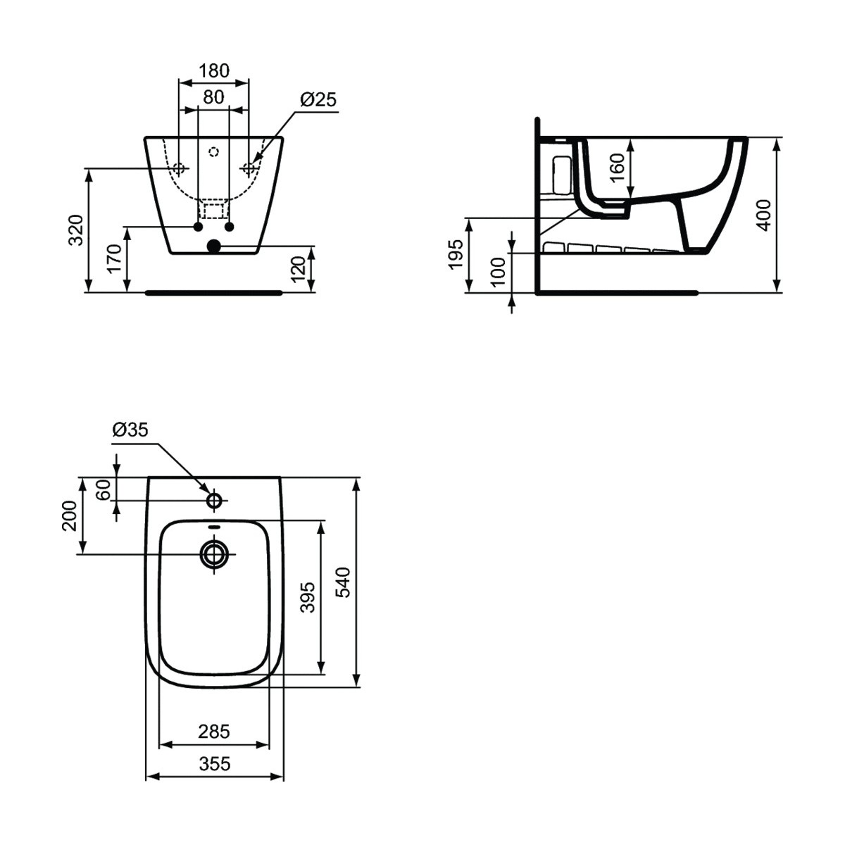 Bidet sospeso in ceramica bianca Life B sospeso T46150