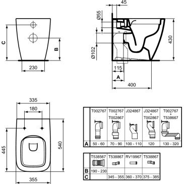 Wandtoilette LIFE B Ideal Standard übersetzt T458101