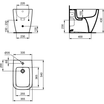 Bidet adossé au mur I life b T458201 fixations cachées