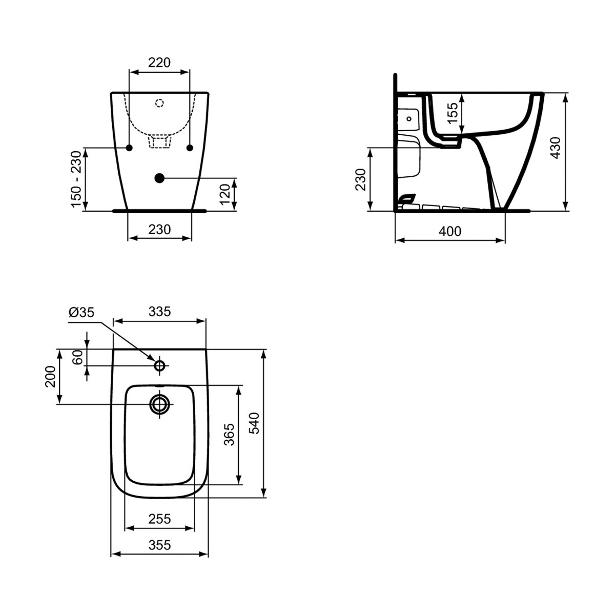 Bidet adossé au mur I life b T458201 fixations cachées