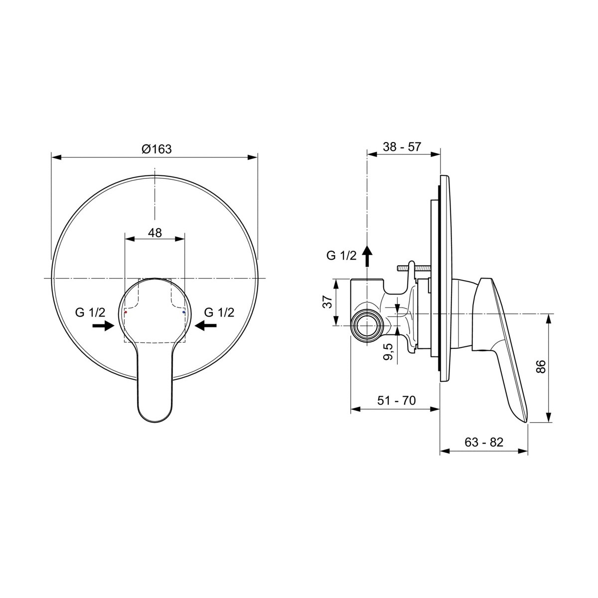 Rubinetto doccia monocomando ad incasso per doccia Alpha A7184AA IDEAL STANDARD