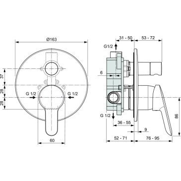 Miscelatore ad incasso con deviatore per vasca/doccia Alpha A7185AA IDEAL STANDARD