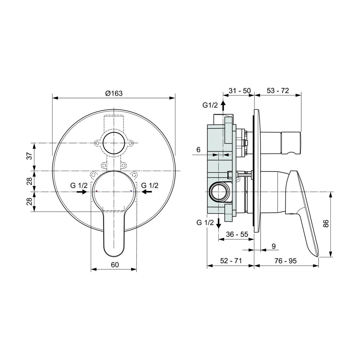 Miscelatore ad incasso con deviatore per vasca/doccia Alpha A7185AA