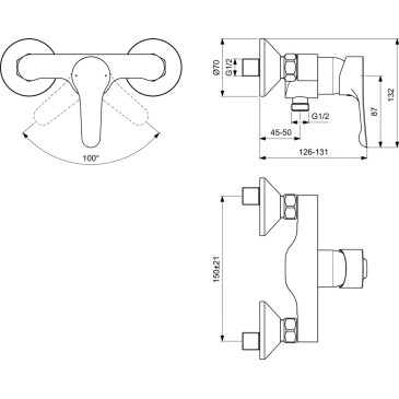 Miscelatore esterno doccia vasca BC488AA Alpha Ideal Standard