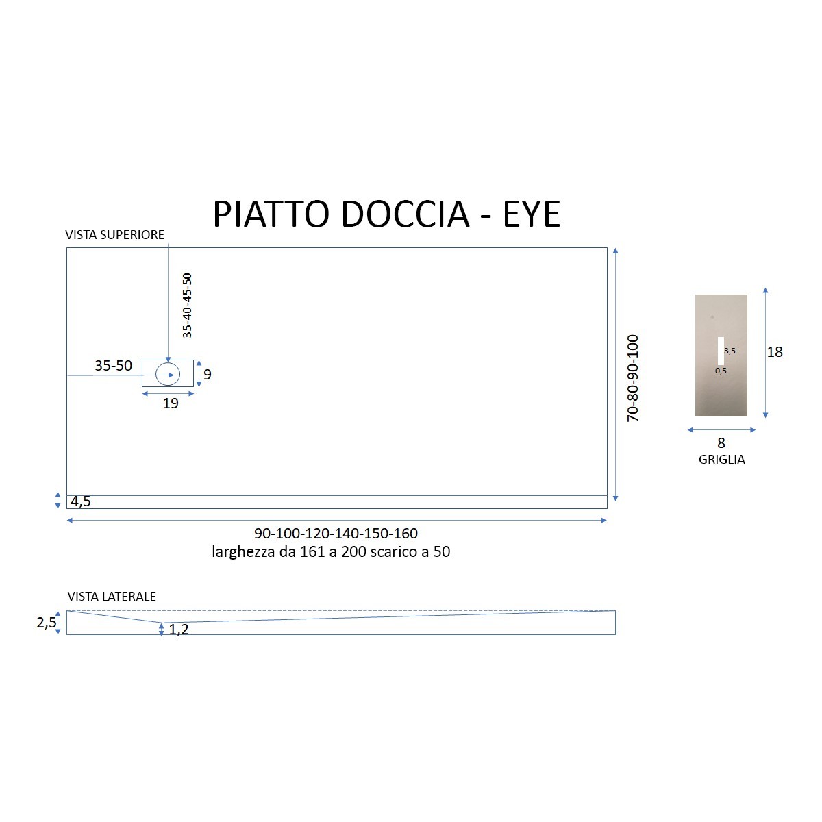 Receveur de douche en résine blanche avec trou latéral MAKA