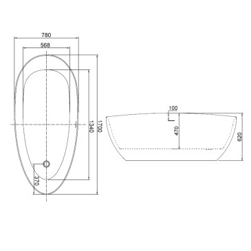 Měilìde-Badewanne 170 x 80, glänzend weiß, Mittelraum. Bereit zur Lieferung