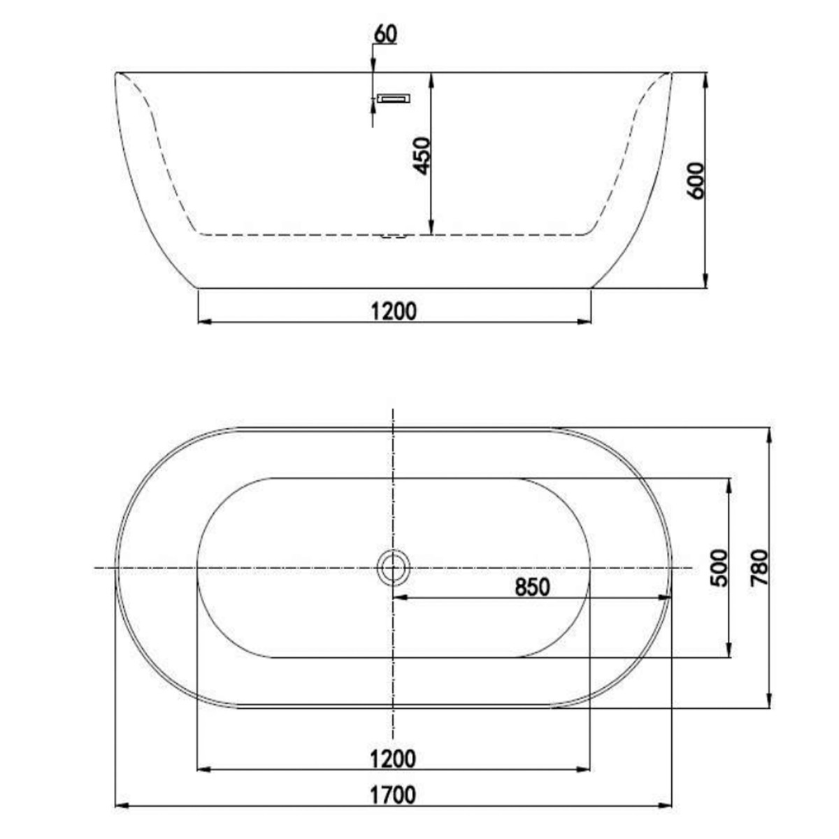 Vasca da bagno ovale moderna design centro stanza 170x80 BT 01