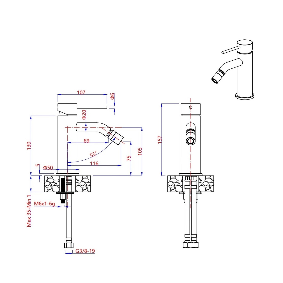 ESSENTIAL (X) - Rubinetto Bidet Acciaio Inox