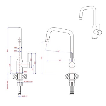 BOTTLE (X) - Rubinetto Cucina Acciaio Inox Canna