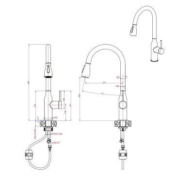 Rubinetto Cucina Acciaio Inox Doccetta ESTRAIBILE Battle-X