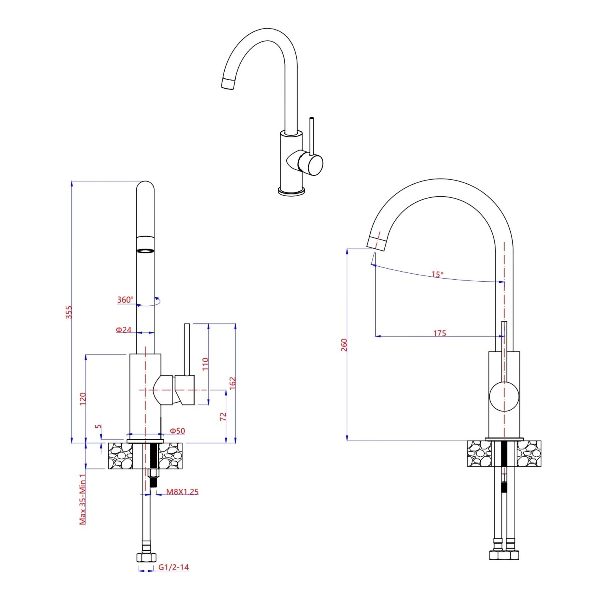 Robinet de cuisine en acier inoxydable avec bec pivotant ESENCIAL-X