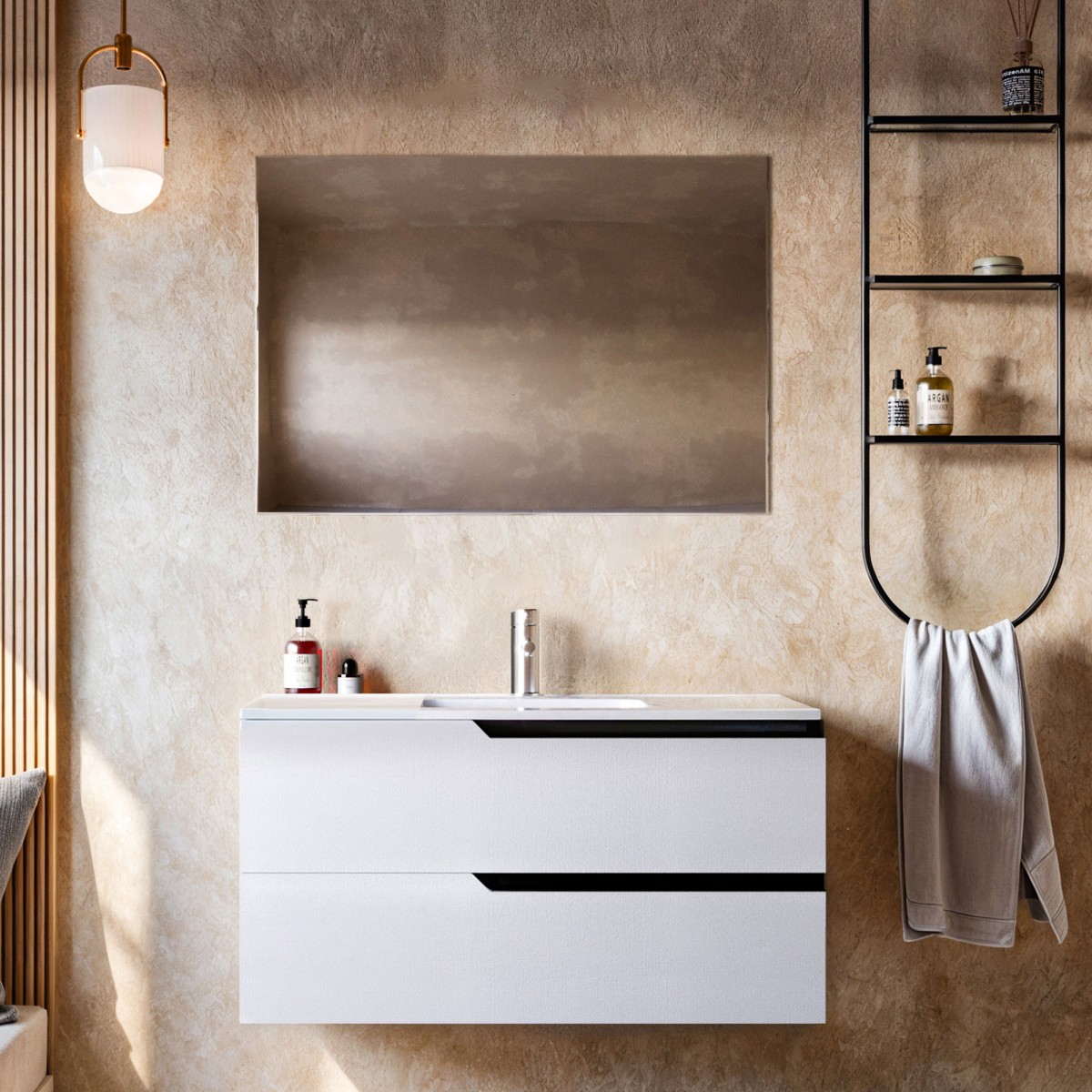 Mobile bagno 80cm Sospeso Bianco Porcellana - JAGUAR