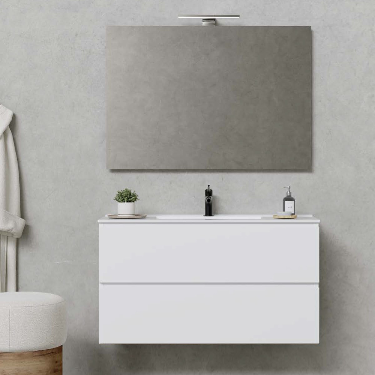 Meuble de salle de bain suspendu blanc 60cm pas cher : EN OFFRE