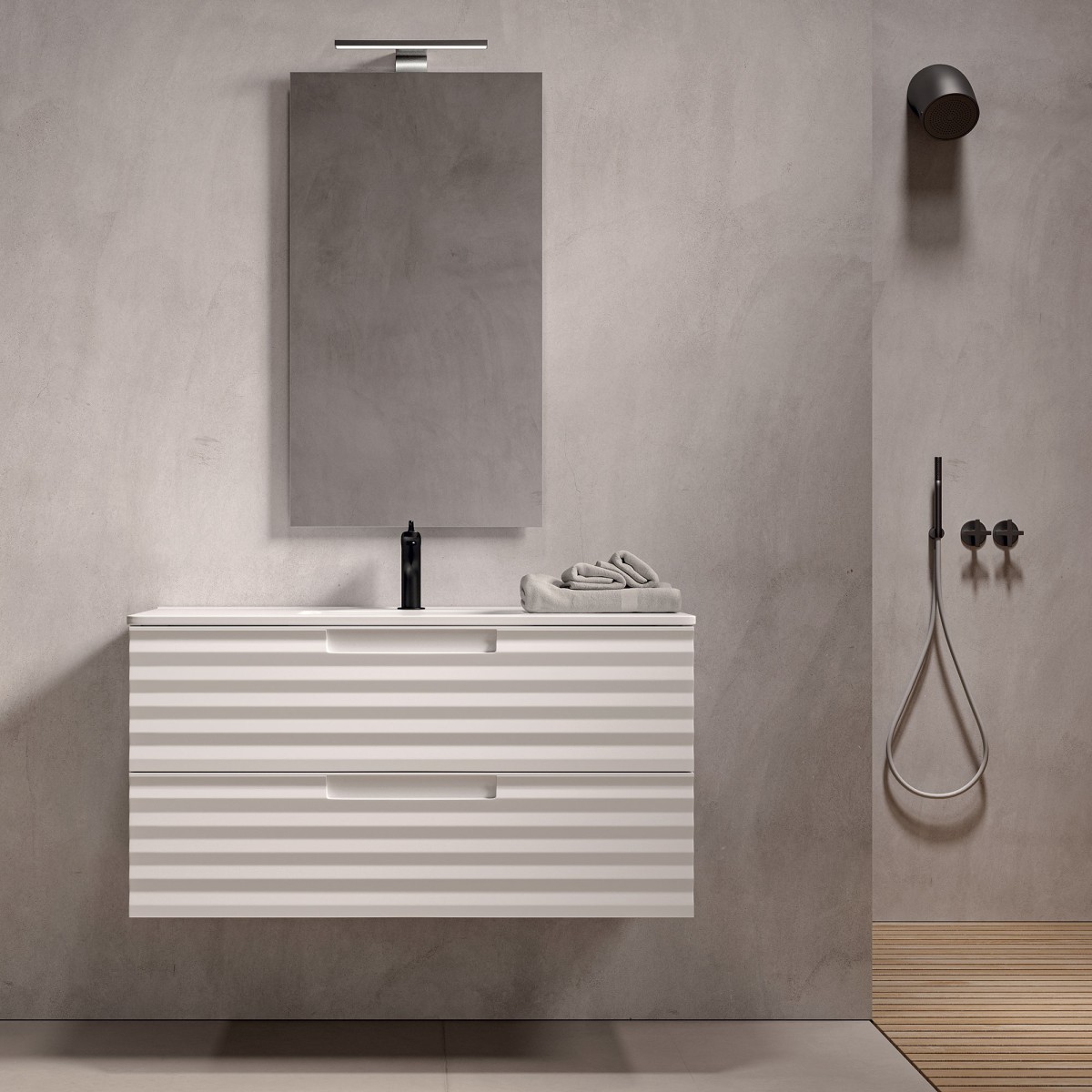 Mobile bagno sospeso 100cm Bianco ondulato ZEN