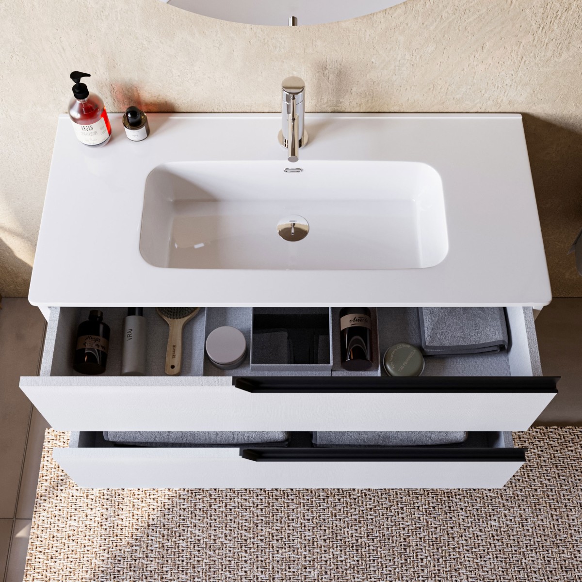 Mobile bagno 100cm Sospeso Bianco Porcellana - JAGUAR