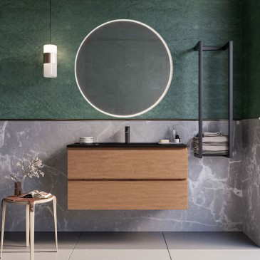 Mobile bagno sospeso 80cm Rovere Cartagena lavabo nero opaco specchio ARMONY