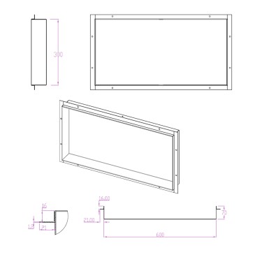 Nicchia da parete 60x30 a filo muro Acciaio Spazzolato Profondità 8cm