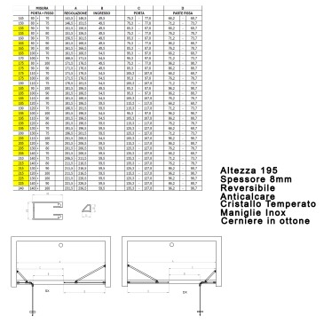 Nicchia - Porta Doccia Grandi dimensioni fino a 230 Cristallo 8mm h195 Magnifica