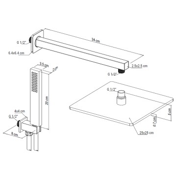 copy of Kit doccia 5PZ Soffione 25x25 Presa Acqua Braccio Doccia Flex e Doccetta