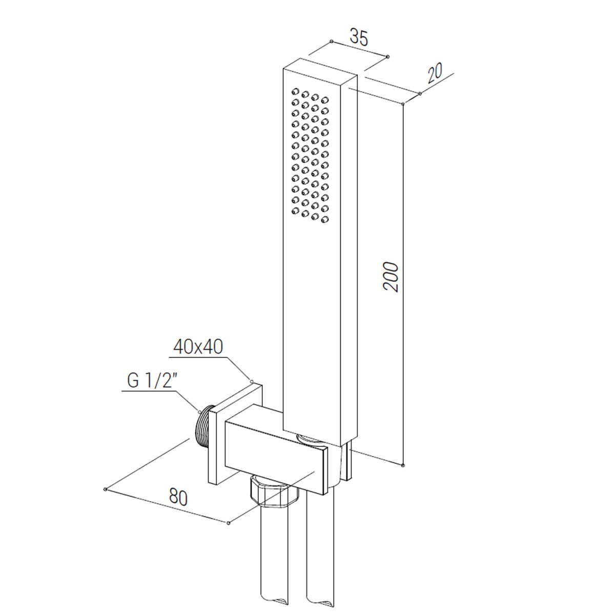 Doccetta quadrata con presa acqua in acciaio inox METAFORM