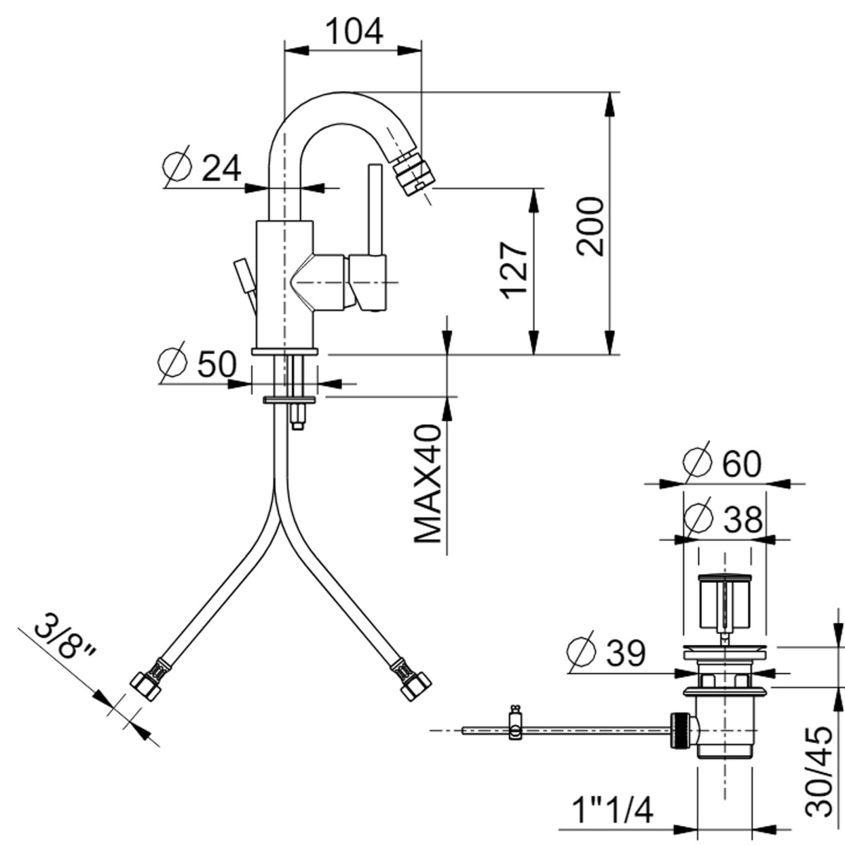 Miscelatore bidet con bocca girevole cromato Jackie