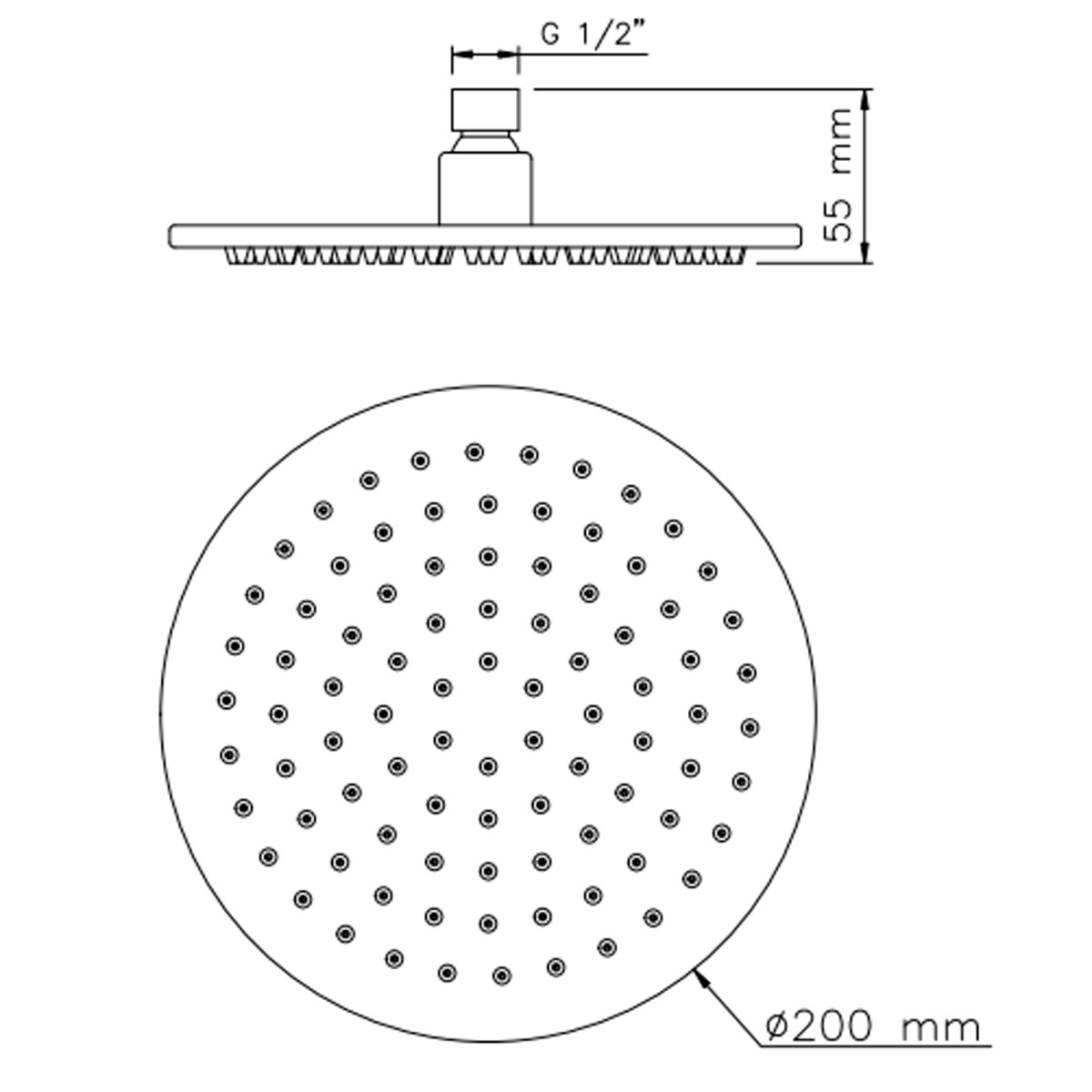 Pomme de douche ronde chromée 20 cm en acier inoxydable SEVEN