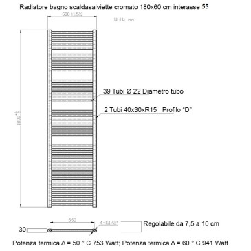 Sèche-serviettes chromé radiateur sèche-serviettes 180x60 entraxe 55 cm