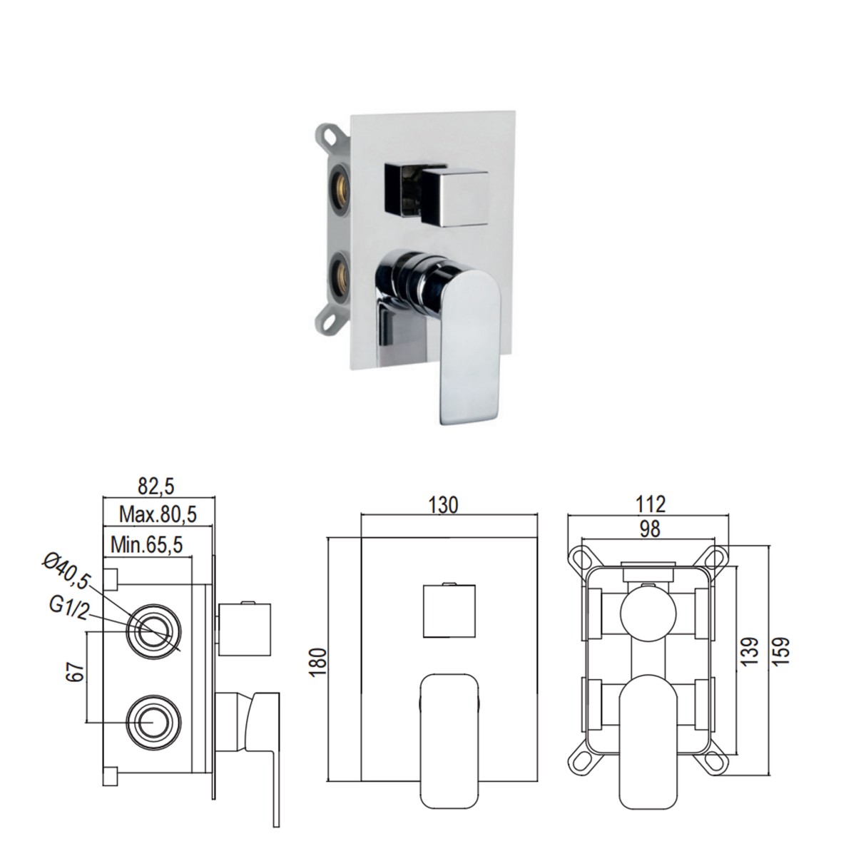 Kit doccia incasso 5pz Miscelatore Soffione 25x25 Braccio doccia Doccetta Flessibile Alpha Aqg