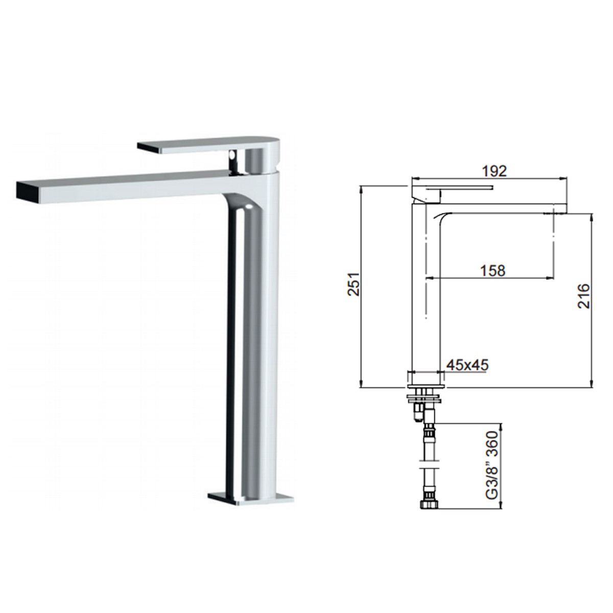 Grifería Monomando Lavabo Alto Alpha Cromo