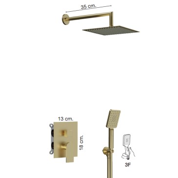 Kit doccia dorato PVC 5pz Doccetta 3 funzioni Miscelatore Soffione Alpha Aqg