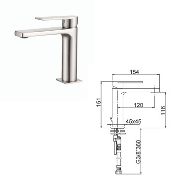 Alpha Waschtischmischer mit satiniertem Nickel-PVD-Finish