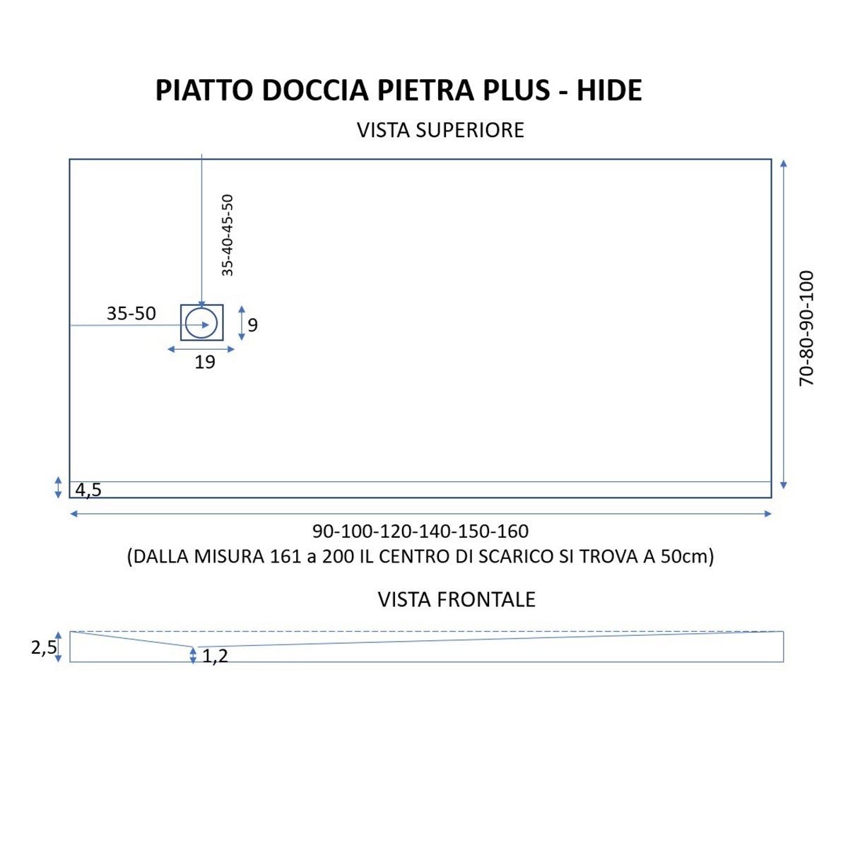 Piatto doccia in resina Crema foro laterale PLUS