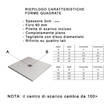 Piatto doccia in resina Crema foro laterale PLUS