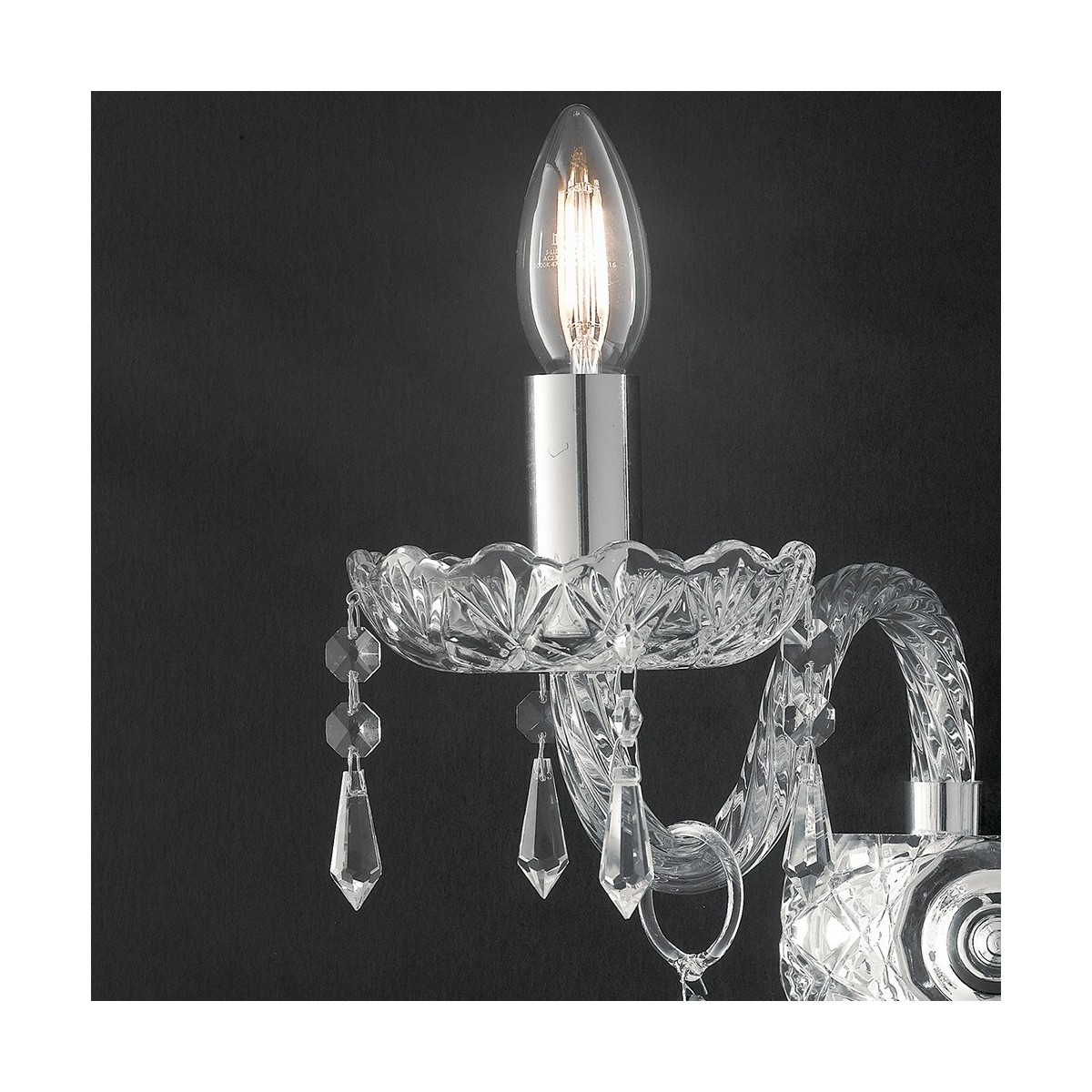 Applique Incanto 2 lumières en verre cristal avec finitions chromées et élégants pendentifs FanEurope