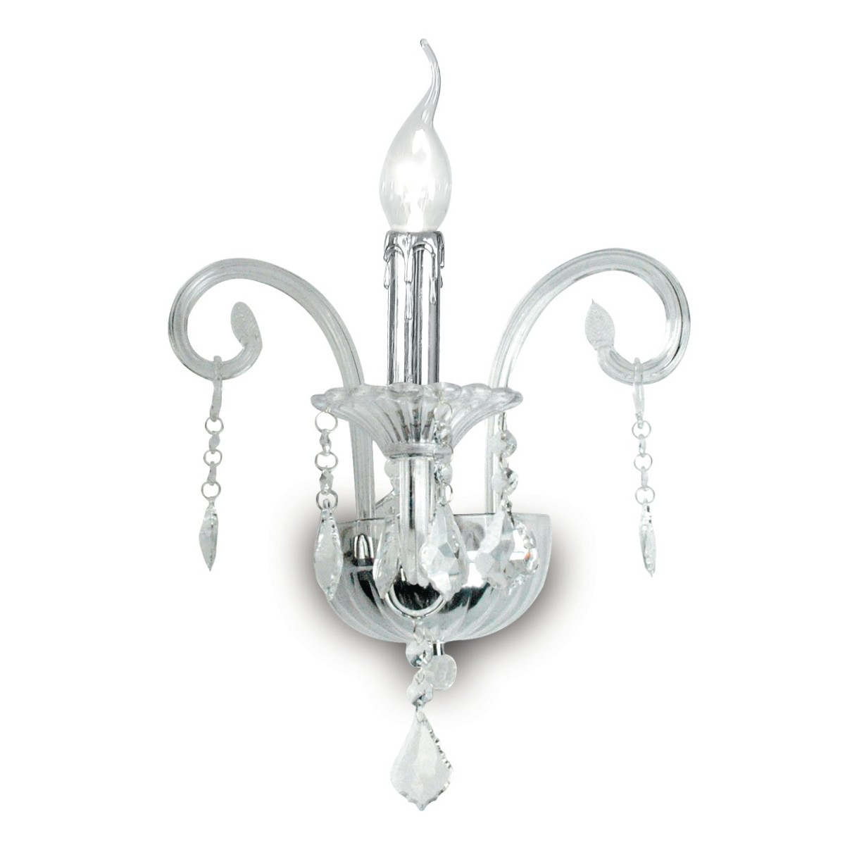 I-246/00700 - Applique Una Luce Vetro Pendangli Cristallo K9 Finiture Cromo Lampada Classica E14