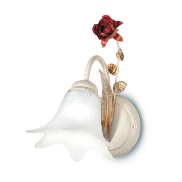 ROSE/AP1 - Applique Una Luce Rose Metallo Bianco Rosso diffusore Vetro Lampada Classica E14