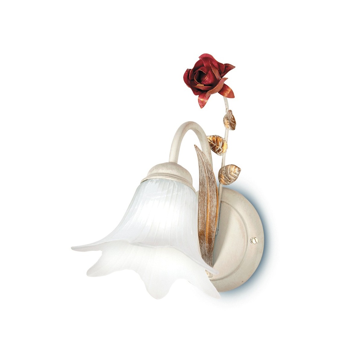 ROSE/AP1 - Applique Una Luce Rose Metallo Bianco Rosso diffusore Vetro Lampada Classica E14