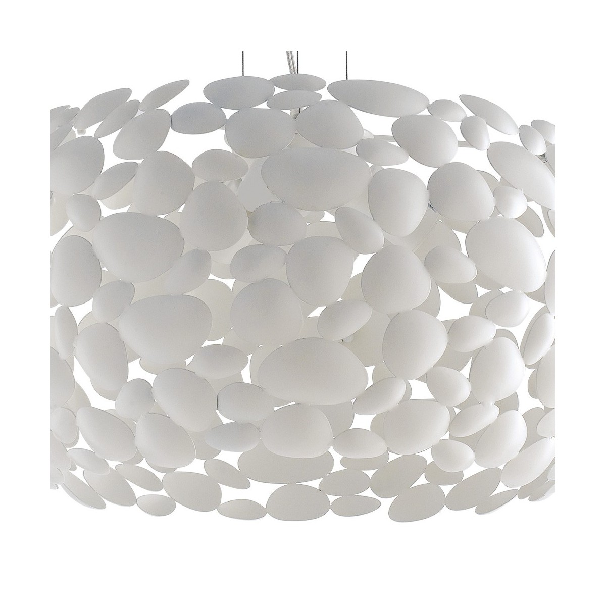 Lampada a sospensione 60W 3XE27 diametro 48cm bianca GRAPE. Moderno punto luce con struttura in metallo a forma di sassi